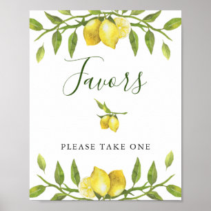 Lemons Blossom Greenery Wedding Favour Sign Poster