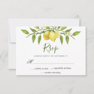 Lemons Blossom Greenery Wedding RSVP Card