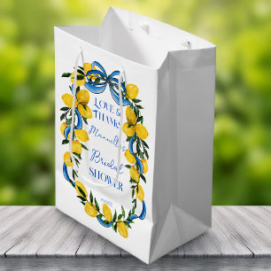 Lemons blue bow ribbon bridal shower favor medium gift bag