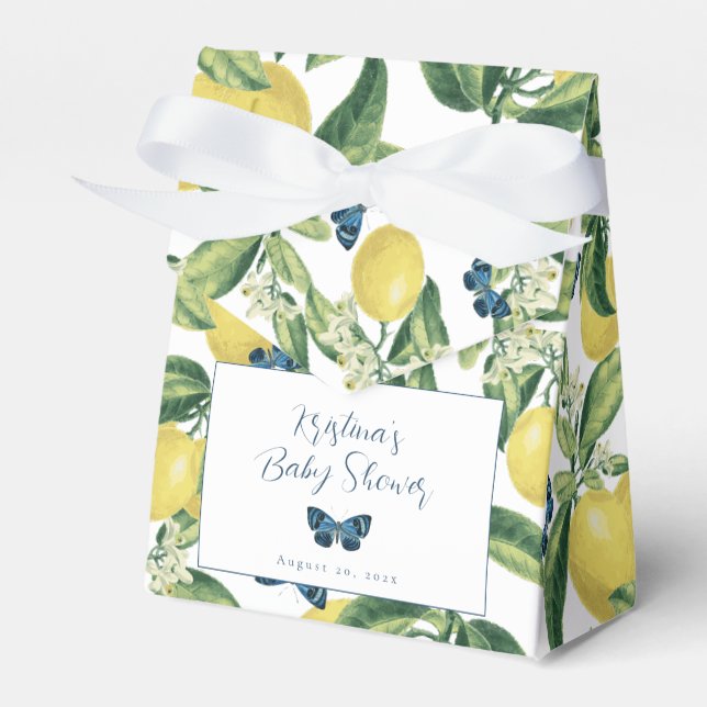 Lemons Blue Butterflies Baby Shower  Favour Box (Front Side)