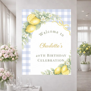 Lemons blue gingham bow garden birthday welcome poster