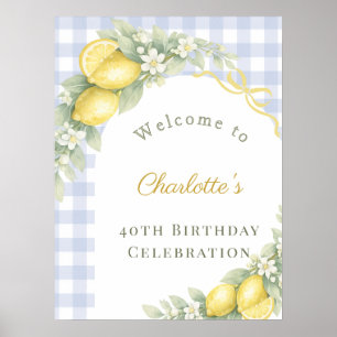 Lemons blue gingham bow garden birthday welcome poster
