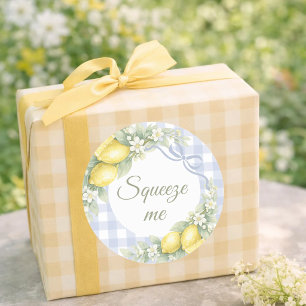 Lemons blue gingham boy squeeze me party favor classic round sticker