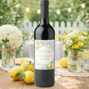 Lemons blue gingham Thank You Bridal Shower Wine Label