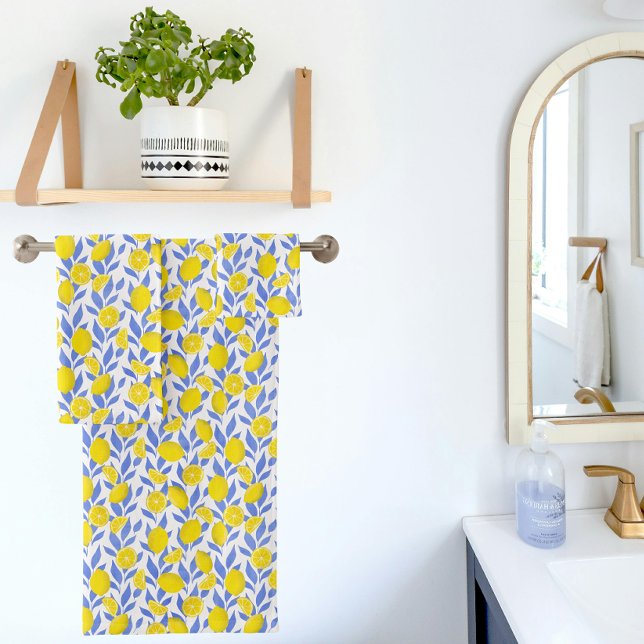 Lemons Blue Mediterranean Bath Towel Set (Creator Uploaded)