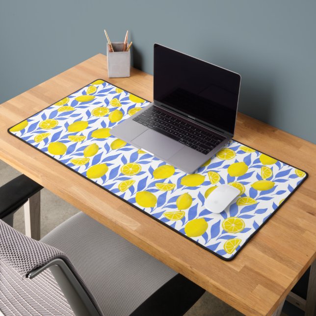 Lemons Blue Mediterranean Desk Mat (Office 2)