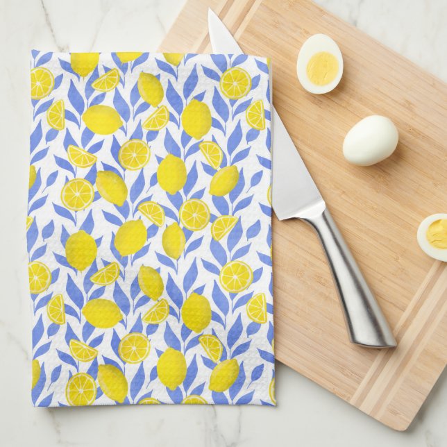 Lemons Blue Mediterranean Tea Towel (Quarter Fold)