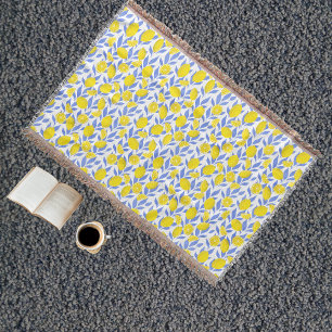 Lemons Blue Mediterranean Throw Blanket
