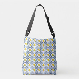 Lemons & Blue Moroccan Tile Pattern Crossbody Bag