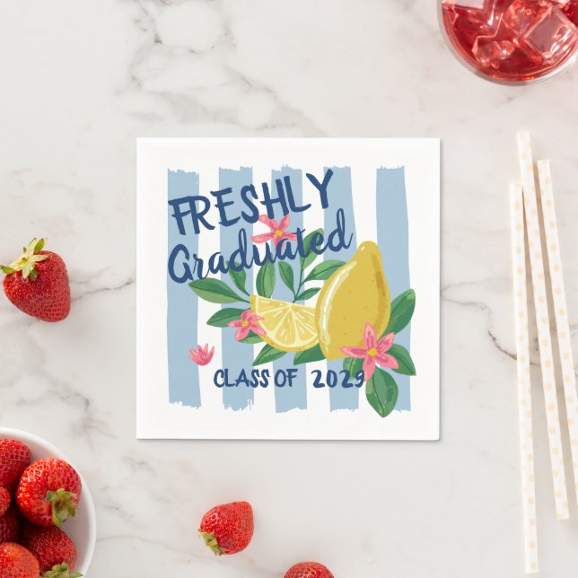 Lemons Blue Stripes Freshly Graduated Class Of Napkin (Insitu)