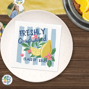 Lemons Blue Stripes Freshly Graduated Class Of Napkin