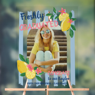 Lemons & Blue Stripes Freshly Graduated Photo Acrylic Sign