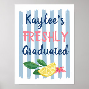 Lemons & Blue Stripes She's Freshly Graduated Poster