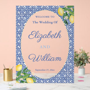 Lemons blue tiles wedding welcome sign 3