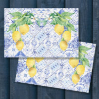 Lemons Blue White Tile Rustic Farmhouse Decoupage
