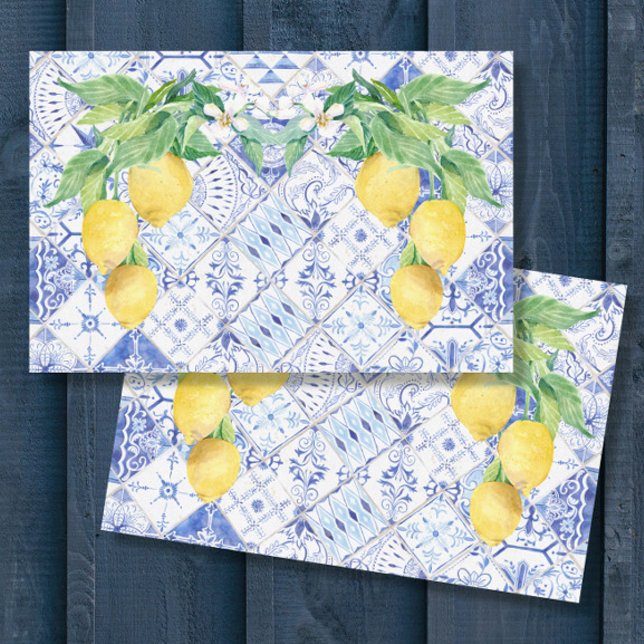Lemons Blue White Tile Rustic Farmhouse Decoupage Tissue Paper (Creator Uploaded)
