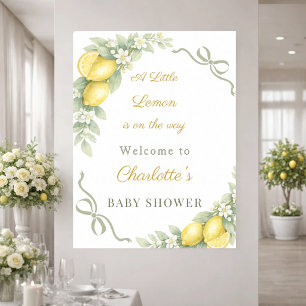 Lemons bow sage green welcome Baby Shower Poster