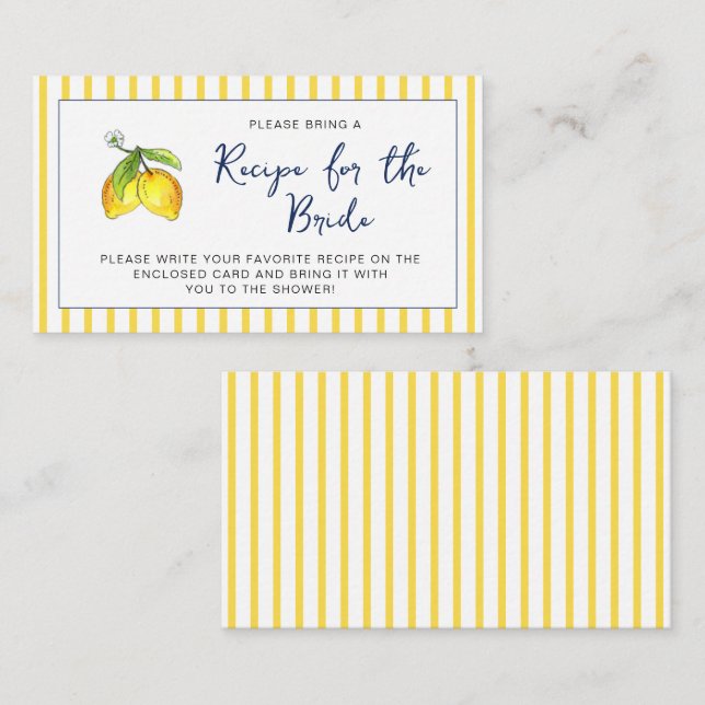 Lemons Bridal shower recipe request card (Front/Back)