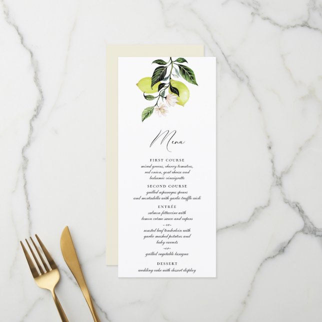 Lemons Calligraphy Menu (Front/Back In Situ)