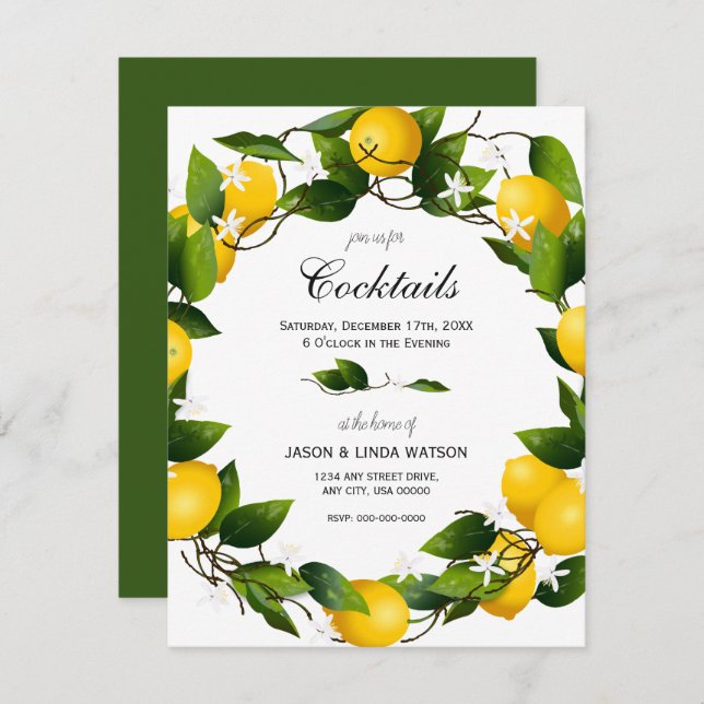 Lemons Citrus Fruit Botanical Invitation (Front/Back)