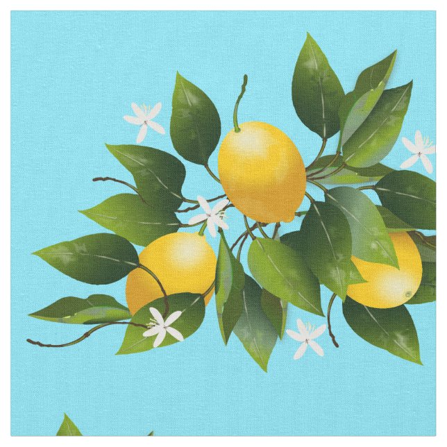 Lemons Citrus Fruit Floral Fabric (Close Up)