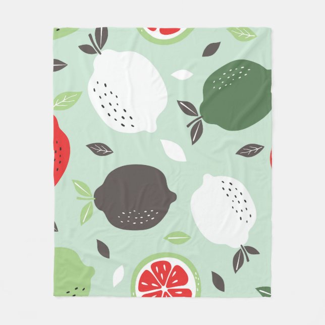 Lemons Citrus Fruits Vintage Wallpaper Fleece Blanket (Front)