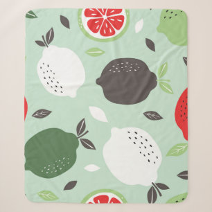 Lemons Citrus Fruits Vintage Wallpaper Sherpa Blanket