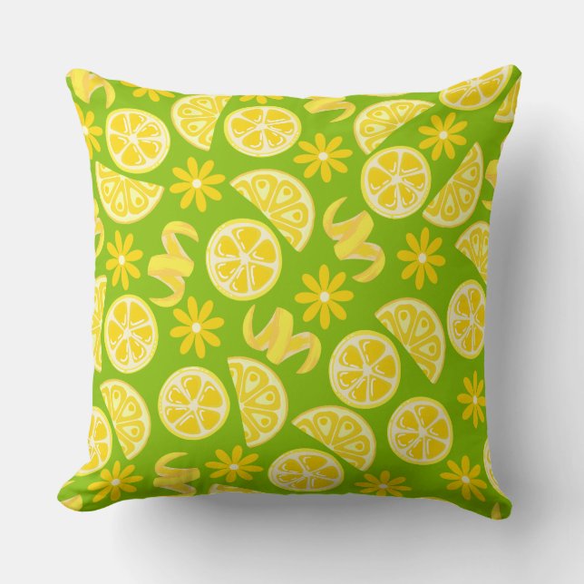 lemons citrus lemonade chef cute yellow green cushion (Front)