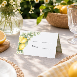 Lemons citrus sage green gingham place card