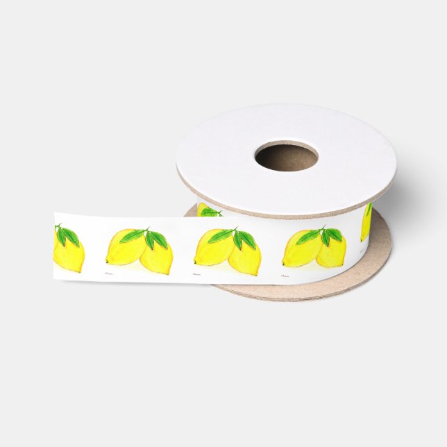 Lemons citrus Yellow Fruits summer pattern Satin Ribbon (Spool)