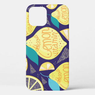 Lemons Cloves: Dark Blue Bright Pattern iPhone 12 Case