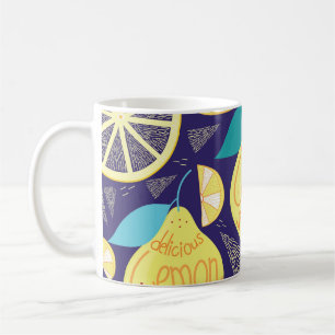 Lemons Cloves: Dark Blue Bright Pattern Coffee Mug