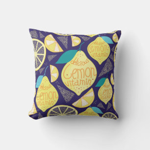 Lemons Cloves: Dark Blue Bright Pattern Cushion