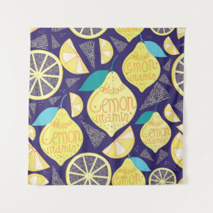 Lemons Cloves: Dark Blue Bright Pattern Tapestry