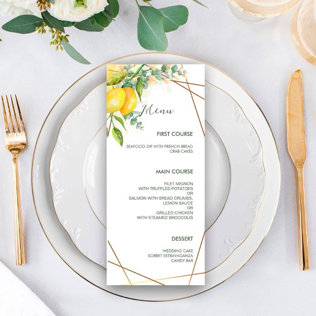 Lemons Eucalyptus Faux Gold Foil Frame Wedding Menu (Creator Uploaded)