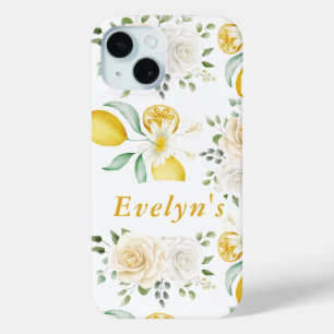 lemons Eucalyptus Soft Blush Roses Custom Name iPhone 15 Case