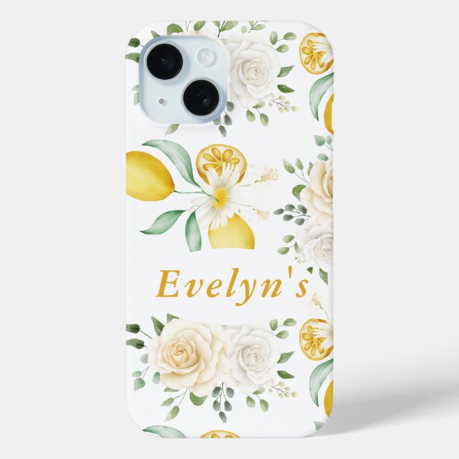  lemons Eucalyptus Soft Blush Roses Custom Name  Case-Mate iPhone Case (Back)