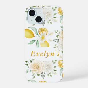 lemons Eucalyptus Soft Blush Roses Custom Name iPhone 15 Case