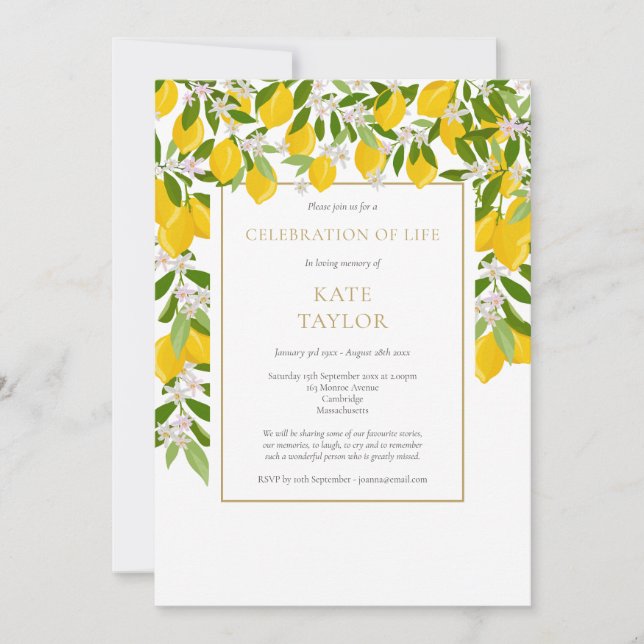 Lemons Floral Funeral Celebration of Life Invitation (Front)