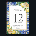 Lemons Floral Greenery Wedding Bridal Baby Shower Table Number<br><div class="desc">Designed to co-ordinate with our Lemon Mediterranean collection, this elegant table number card features beautiful watercolor lemons, yellow floral and greenery Personalise each card with a table number and your details, simply press the customise it button to further re-arrange and format the style and placement of the text. (c) The...</div>