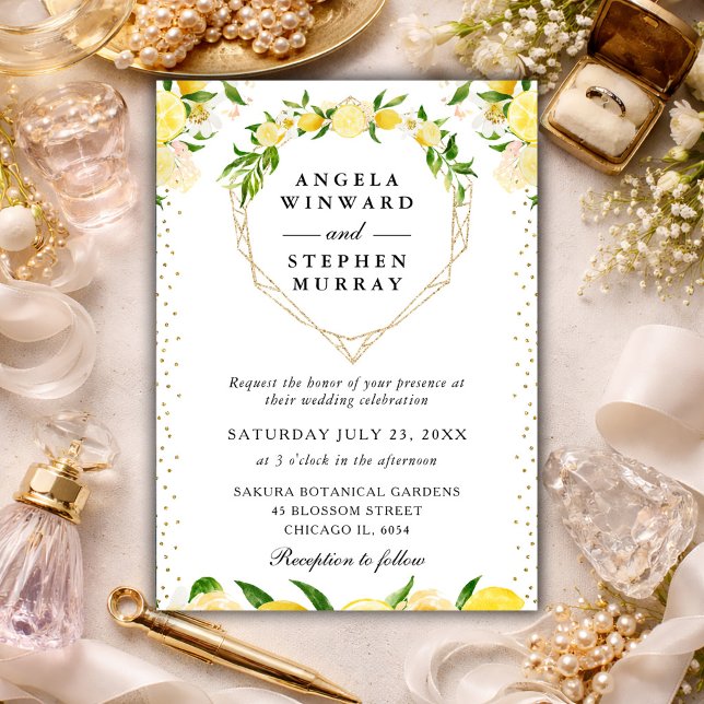 Lemons Floral Heart Wreath Wedding Invitation (Creator Uploaded)