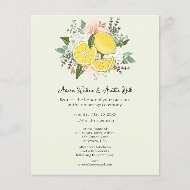 Lemons Flowers and Greenery Wedding Invitation (Front)