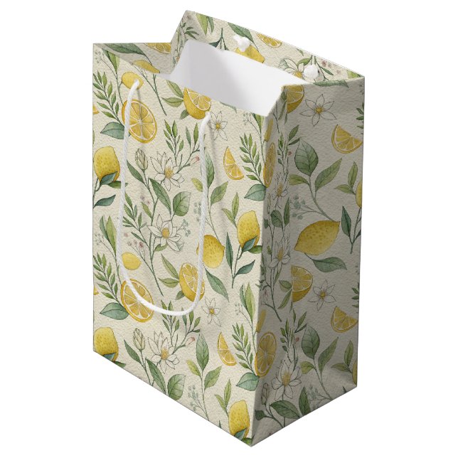Lemons & Flowers Pattern Gift Bag (Front Angled)