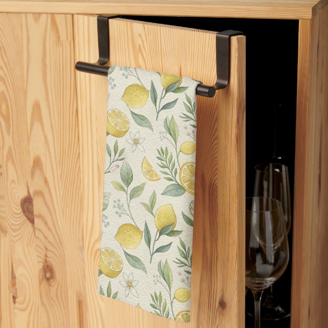 Lemons & Flowers Pattern Kitchen Towel (Thirds Fold)