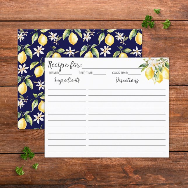 Lemons Flowers Tree Branch Botanical Recipe Card (In situ)
