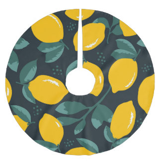 Lemons Flowers, Vintage Summer Texture. Brushed Polyester Tree Skirt