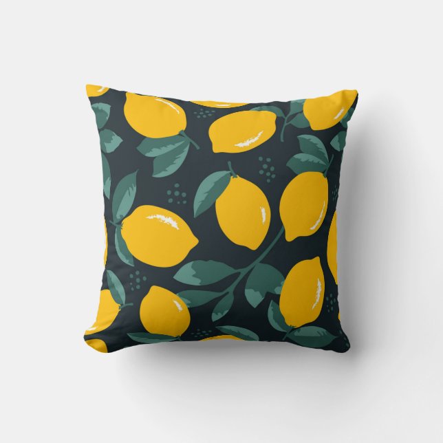 Lemons Flowers, Vintage Summer Texture. Cushion (Front)