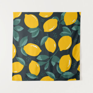 Lemons Flowers, Vintage Summer Texture. Tapestry