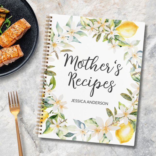  Lemons Flowers Wreath Mother Cooking Recipe Book (In situ)