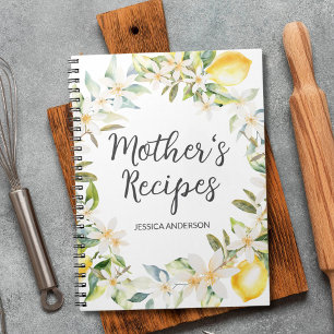Lemons Flowers Wreath Mother Cooking Recipe Notebook
